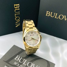 Bulova Women's Surveyor 97P172 Mother-of-Pearl Diamond Dial Gold-Tone Watch 31mm