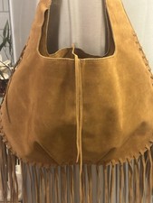 Suede Fringe Hobo Bag Tan Boho Western Festival Rodeo Shoulder Bag NWOT Real