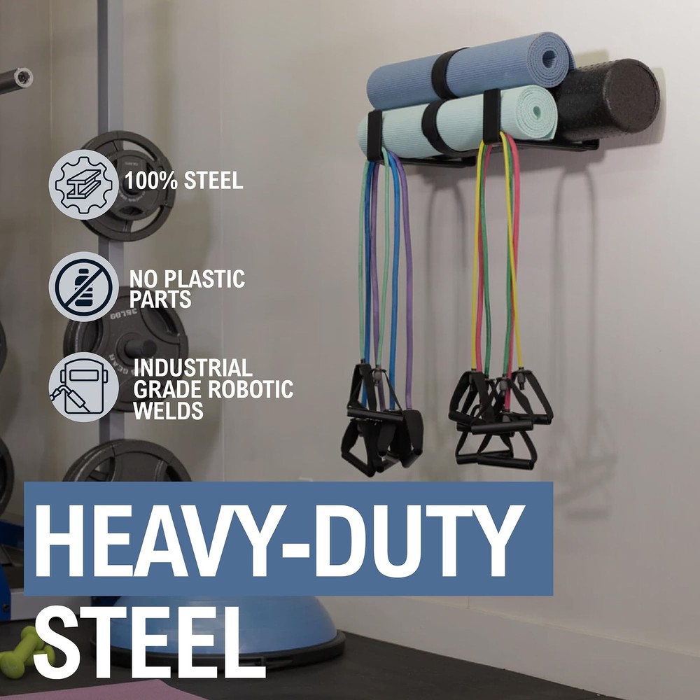 Yoga Mat Storage Rack with Foam Roller Holds 3 Mats X-Large Wall Mount