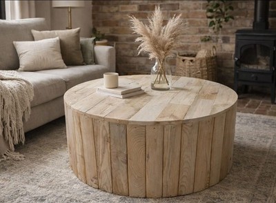 Handgefertigter Couchtisch rund rund Würfel 82 cm Durchmesser 