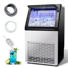 Commercial Ice Maker Machine, 100LBS/24H with 20Lbs Storage, Stainless Steel Fre