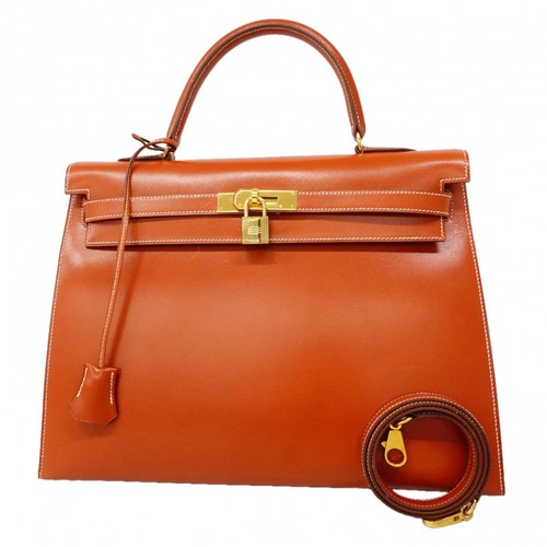 Auth [6gc3635] HERMES Handbag Kelly 35 Box Calf Brick Gold metal fitting 〇...