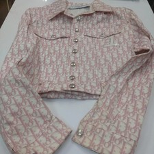 Christian Dior Trotter Jacket Galliano Pink Logo Denim Size 38 M Rare w/Hanger