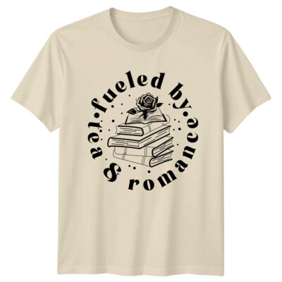Fueled By Romance Book Lover Rose Stack T-Shirt, Reading Tee