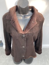 Barneys New York Shearling Jacket Chocolate Suede Fur Lined Button Down S 8-10