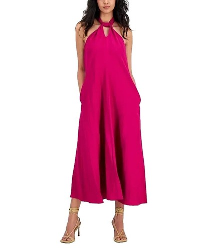 hot pink halter neck dress Dandie Hot Pink Scarf Halter Party Mini Dress - US 14