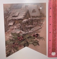Christmas Decor Holiday Vintage Style Flag Style Die Cut Cardboard 5 X 7