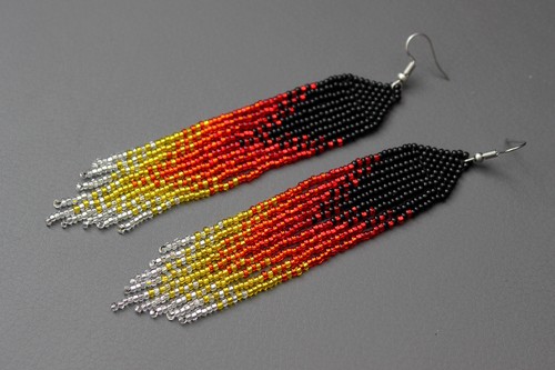 Fire red beaded earrings Fringe earrings Long earrings Native earrings Seed bead - Imagen 1 de 6