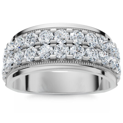 2Ct Men's Diamond Double Row Wedding Ring Polished Band in