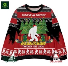 Bigfoot Squatching Through The Snow Ugly Christmas Sweater