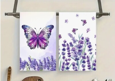 Butterfly Lavender Floral Ultra Absorbing Cottage Tea Kitchen Dish Towels Set