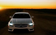 Cars sunset fields outdoors artwork mercedes benz cls63 Desk Mat Stitched