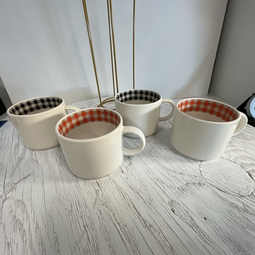Plaid Fall Stacking Coffee Soup Mugs in Wire Rack 14.2oz Stoneware 4 Cups - Picture 8 of 15