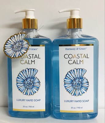 2 Bottles Harmony & Grace ~ Coastal Calm Luxury Hand Soap 25 fl oz Each