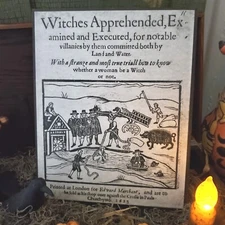 VINTAGE PRIMITIVE VICTORIAN STEAMPUNK STYLE HALLOWEEN 1613 WITCHES ARRESTED SIGN