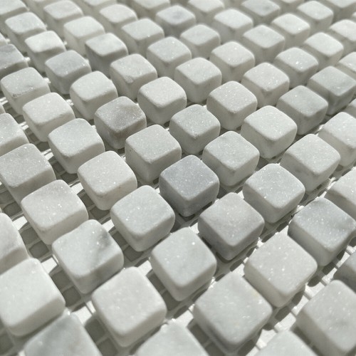 C21XT Tumbled Non Slip Carrara White Marble 3/8x3/8 Square Shower Floor Tile - Picture 3 of 6