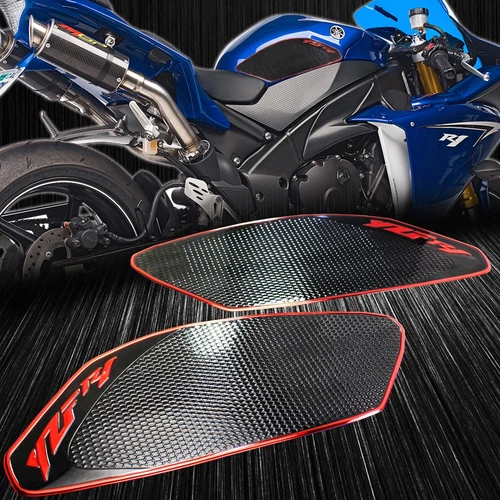 Tank Side Knee Stomp Protector Guard Pad 09-14 For YZFR1 R1 Black+Chrome Red - Zdjęcie 5 z 5