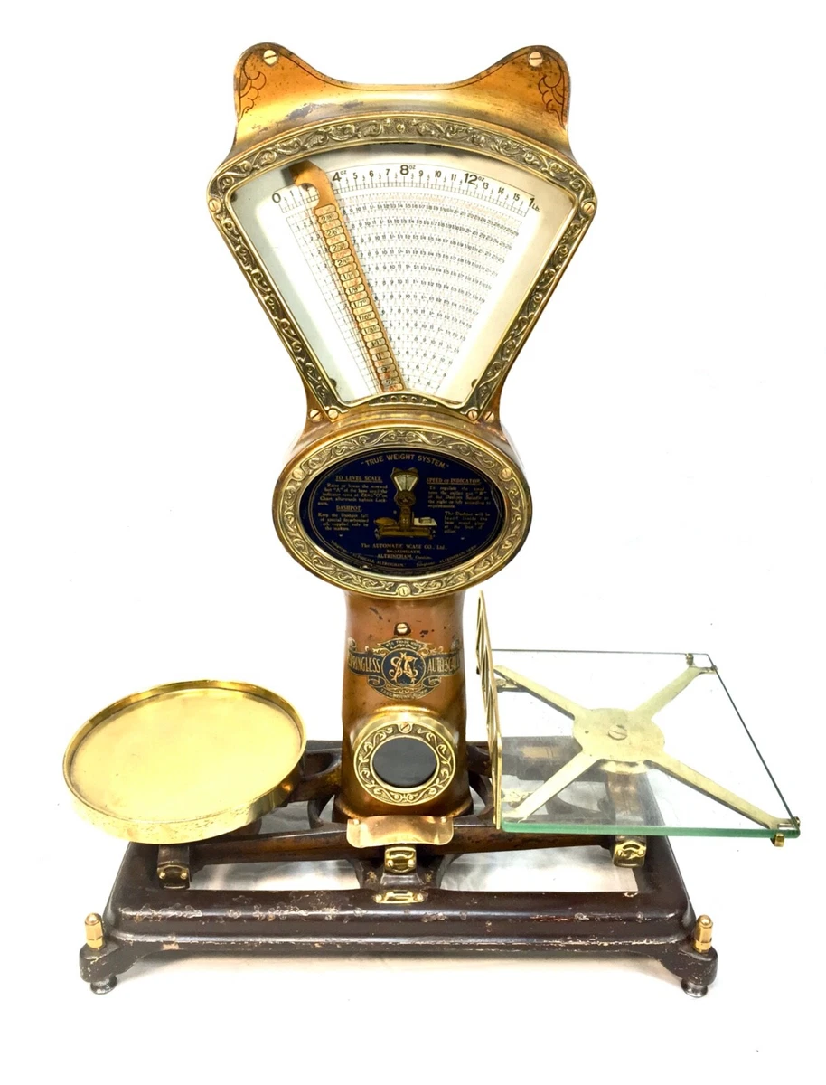 Antique Large Shop Used Scales by The Automatic Scale Company Ltd Brass c.1900