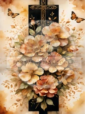 Flower Cross with Butterflies | A4 Rice Paper | Paper for Decoupage