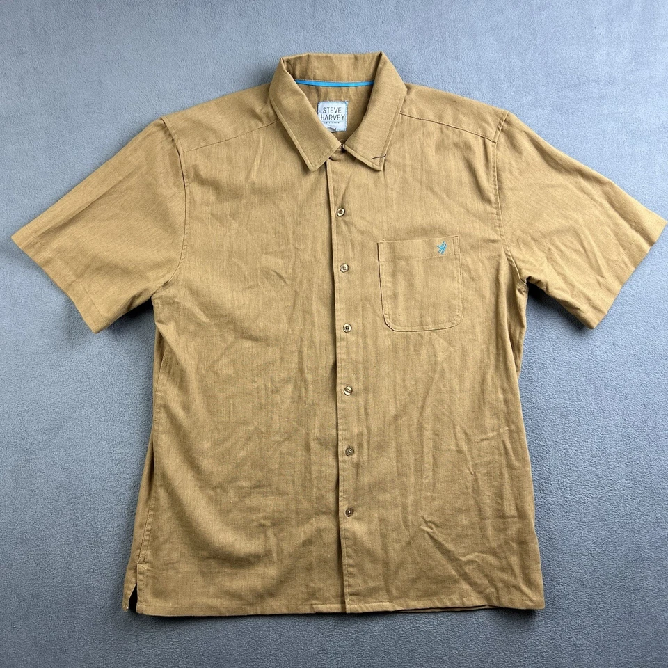 Traje Steve Harvey Para Hombre Camisa L 36 Pantalones Marrón Camel Lino Mezcla Rayón 2 Piezas Foto 2 de 4