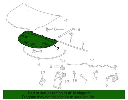 Genuine GM 2010-2016 Cadillac SRX Base Luxury Premium Hood Insulator 23188354 - Image 2 of 2