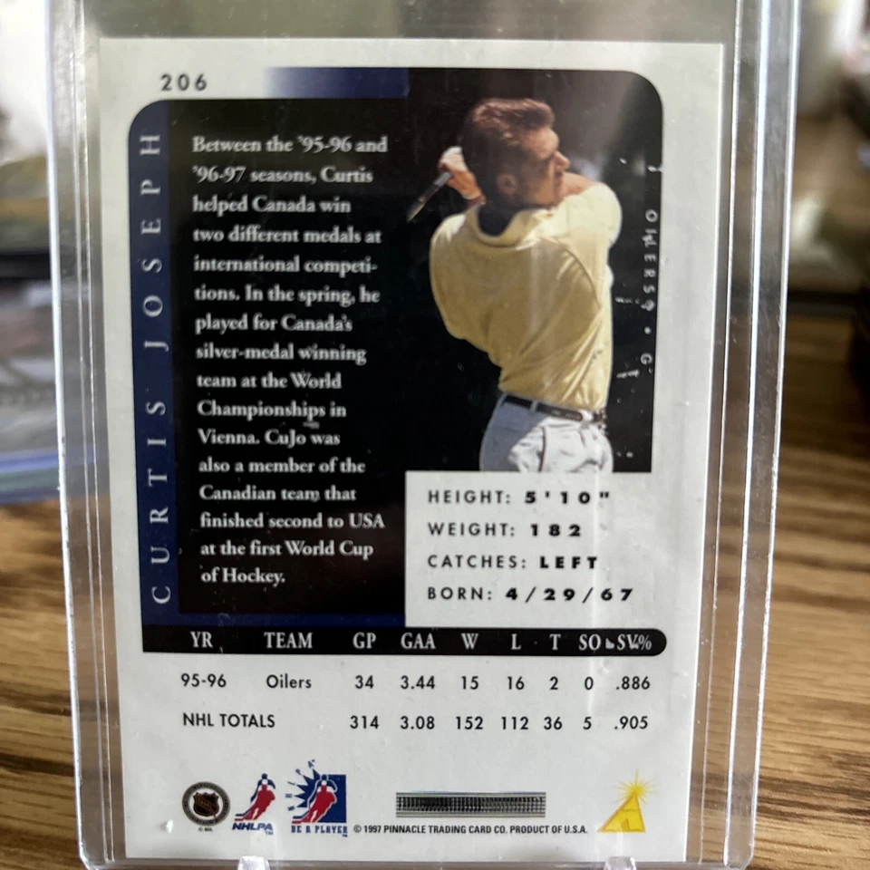 Pinnacle Curtis Joseph 1999-97 automático raro Be A Player NHL Golf Auto Engrasadores Azules Foto 2 de 3