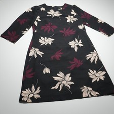 Ann Taylor Sheath Dress Petite Sz 2P Black w/ Cream Maroon Floral Casual Career