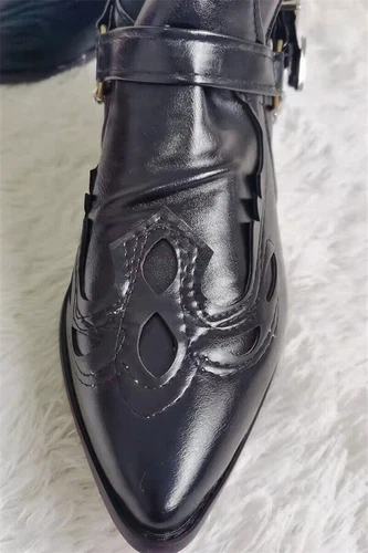 Herren Stiefeletten dicke Ferse spitze Schnalle Stiefel Cowboy Schuh - Bild 8 von 18