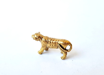 Golden Tiger Statue Figurine Roaring Powerful Collection Ornament Brass Mini