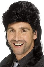 Smiffys Mens Retro Mullet Wig Costume Hair Black