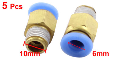 5 Pcs 10mm Thread to 6mm Push in Tube Air Pneumatic Quick Fitting Pipe Connector