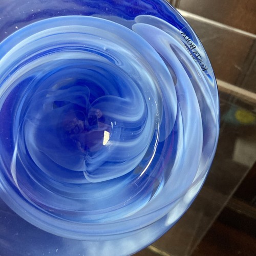 Swedish Kosta Boda Blue Swirl Art Glass Atoll Votive Bowl Anna Ehrner 4.25” Wide - Picture 15 of 22