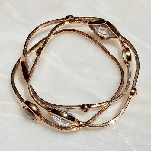 LOT OF 3 HENRI BENDEL SWAROVSKI CRYSTAL ROSE GOLD PLATED BANGLE BRACELETS SIGNED - Picture 5 of 11
