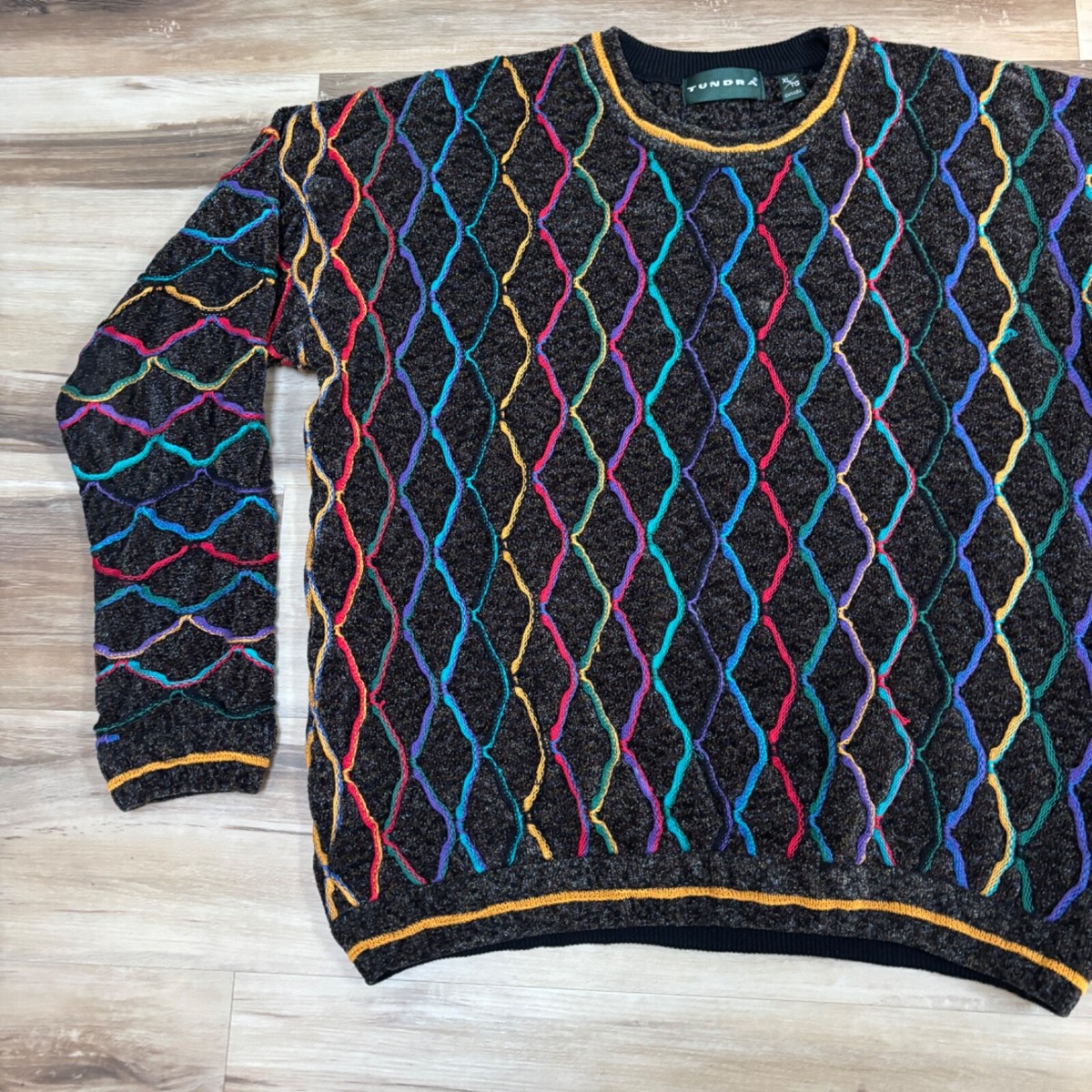 Vintage Tundra Sweater Mens XL Biggie 3D Geometric 90s Knit