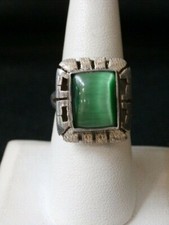 Vintage Sterling Silver Green Stone Large Artisan Ring. Make Offer  2141