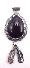 Navajo Handmade Black Onyx Pendant Set In Sterling Silver- Alfred Martinez