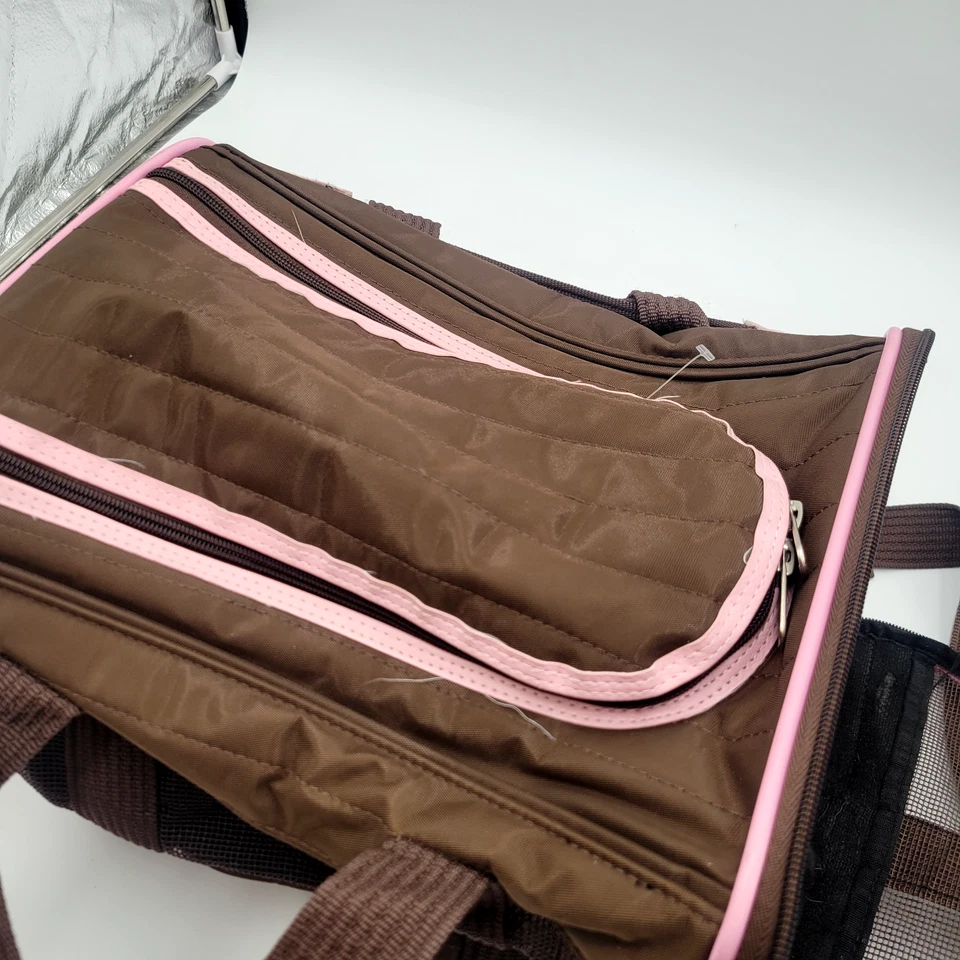 Bolso de Mano Porta Mascotas, Pequeño, Sherpa, Aprobado por Aerolínea, Borde Marrón/Rosa Foto 3 de 4