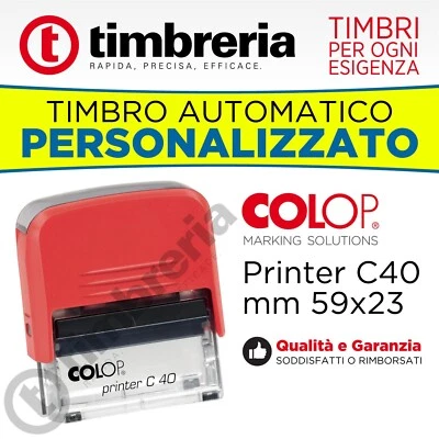 TIMBRO COLOP AUTOMATICO AUTOINCHIOSTRANTE P40 mm 59x23 PERSONALIZZATO LOGO