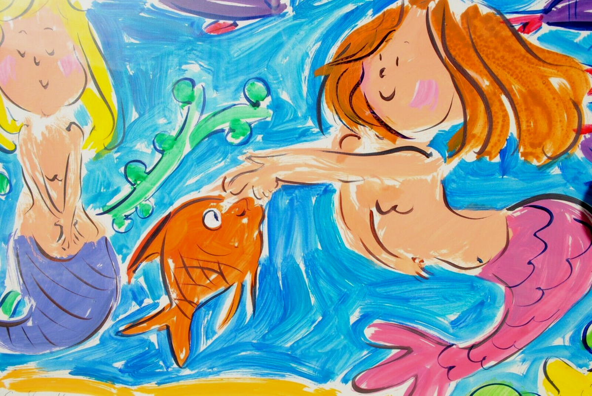 Sally Huss b. 1940 original whimsical painting by popular