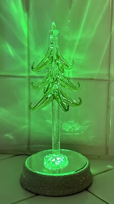 (3) Colorful Blown Glass Trees Changes Colors or Warm White. Glitter/Mirror Base