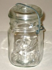 Tarro de masón vintage Ball Ideal! Paca de alambre y tapa de vidrio! ¡Frasco de 16 onzas! (1933-1962)