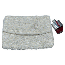 Vintage cream satin beaded clutch
