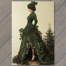 FLATCARD Green Victorian Dress Christmas Lady Holiday Elegance Festive Xmas