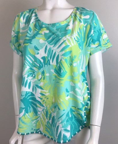 Chico's Tropical Print Aqua/Grün Dolman Slv Strand Baumwolle Gr.1/M