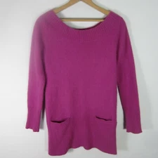 H&M Sweater Womens Medium Fuchsia Pink 50% Angora LS Sweater Pockets Soft M