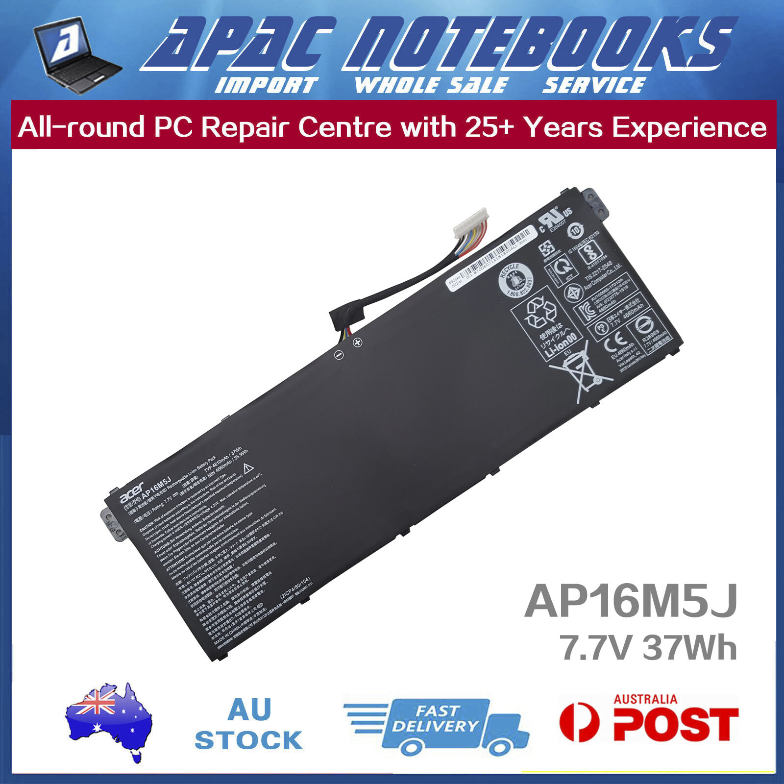 Genuine Acer Battery AP16M5J AP16M4J 2ICP4/80/104 2ICP4/78/104 7.7V ...