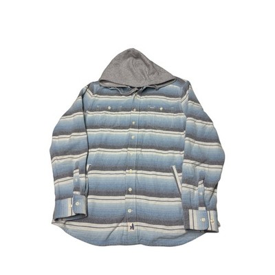 Johnnie-O Carver Surflannel Blue Striped Hooded Shirt Jacket Mens Large JMJK1770