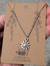 Celestial solstice sun, stars, mandala pendant minimalist simple silver necklace