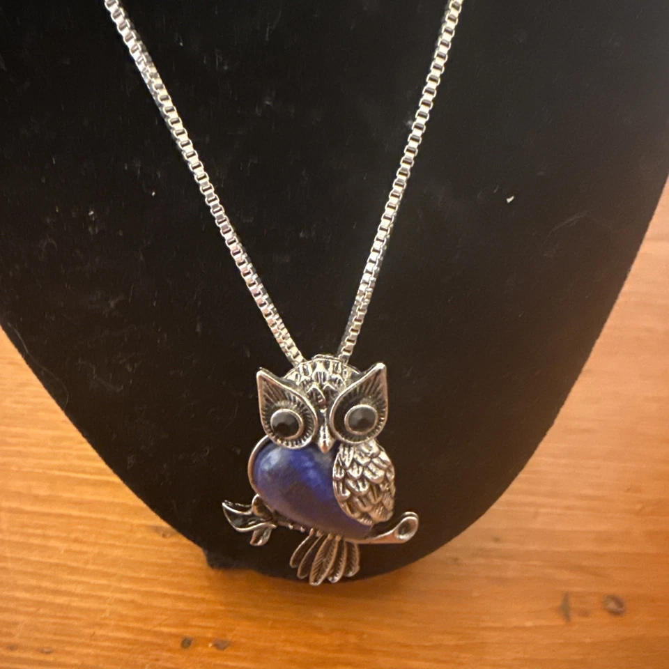 Collar colgante de búho lapislázuli teñido collar de piedras preciosas mujer hombre regalo Foto 2 de 3