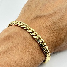 14K Yellow Gold Miami Cuban Link Bracelet 7.2mm 8.25 Inch Semi Solid Box Clasp